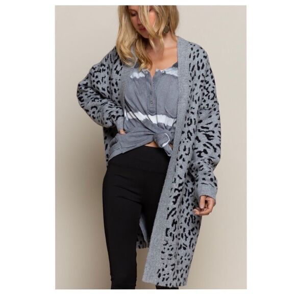 GREY Leopard Cardigan Sweater - Picture 7 of 11